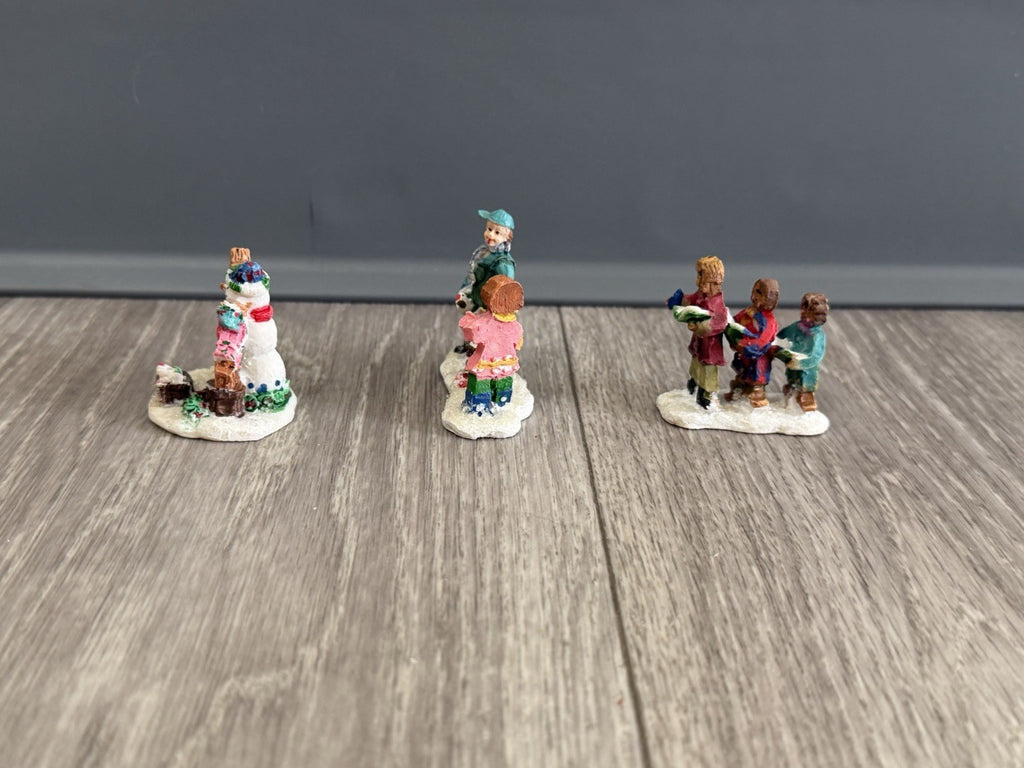 Vintage Christmas Village Gingerbread People Winter Figurines / Lot of 3 Figures