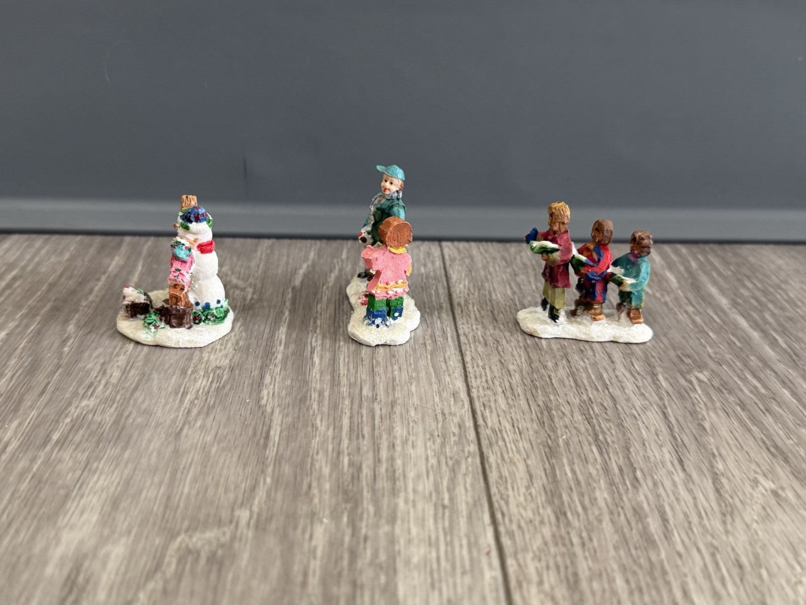 Vintage Christmas Village Gingerbread People Winter Figurines / Lot of 3 Figures
