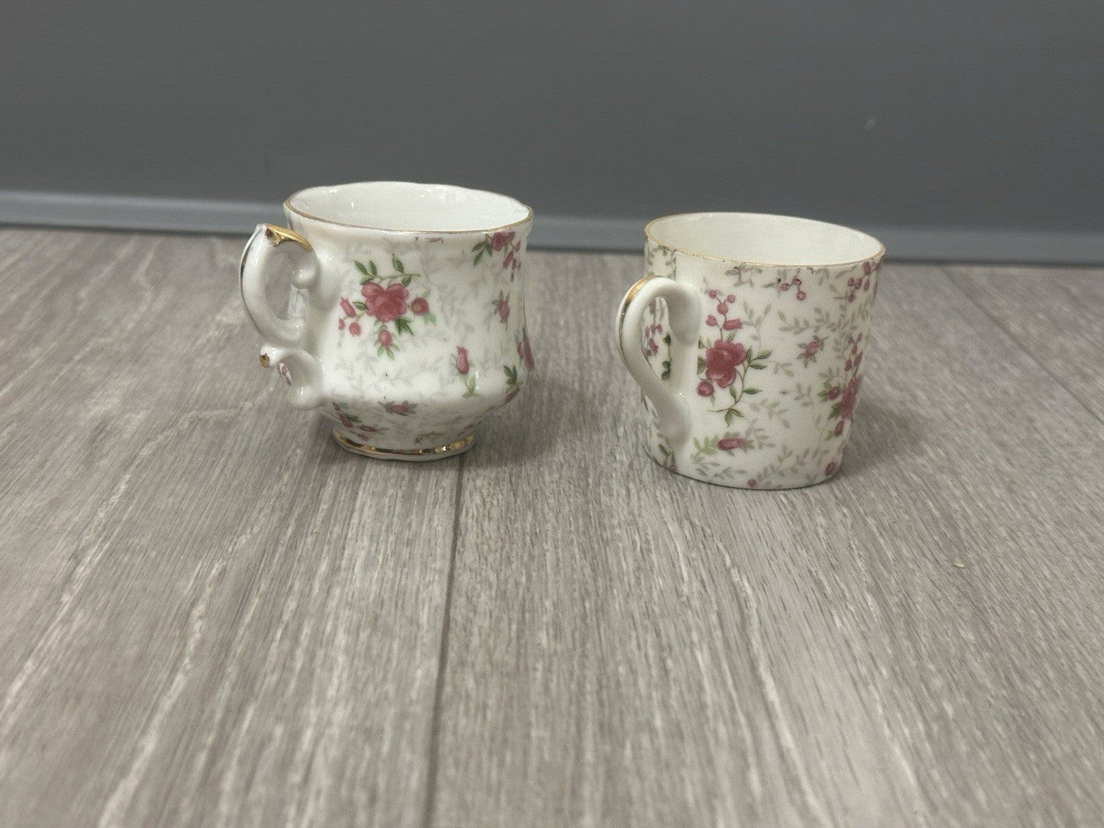 Pair of Vintage Child - Size Lefton & Companion Demitasse Teacups - Hand Painted