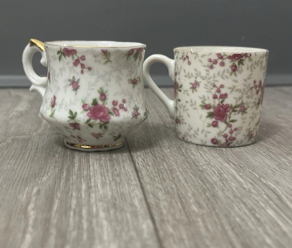 Pair of Vintage Child - Size Lefton & Companion Demitasse Teacups - Hand Painted