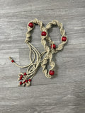 Handmade Hemp Rope Macrame And Red Painted Wood Bead Hippy Boho Tie Belt 50.5”