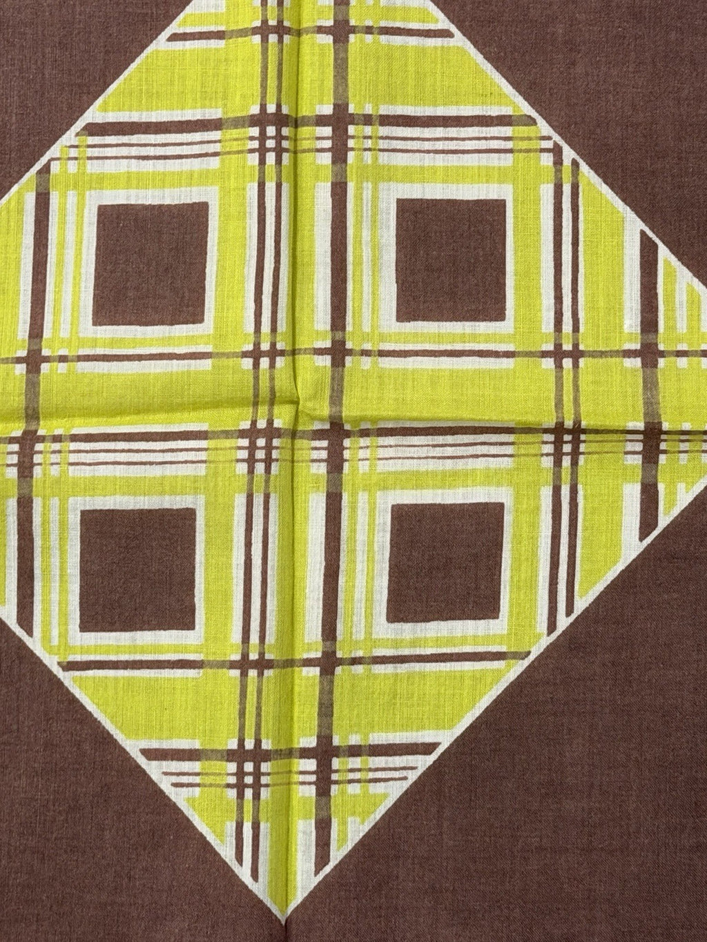 Vintage 1960s Mod Handkerchief W/ Geometric Pattern Bright Green & Brown Hanky