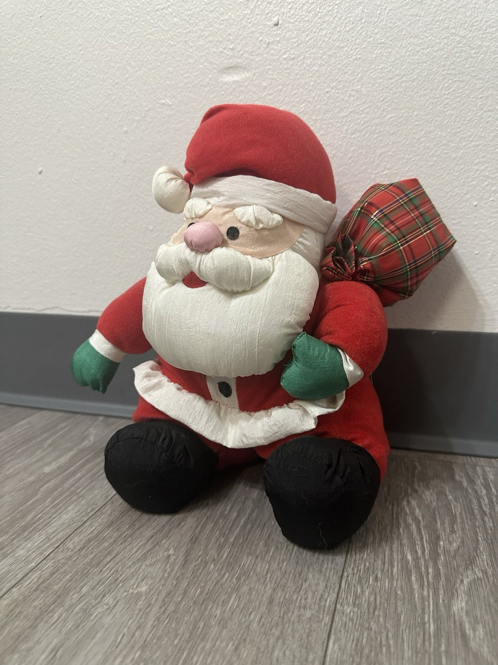 Vtg Gibson Greetings Santa Claus Puffy Puffalump Christmas Plush Plaid Sack 1994
