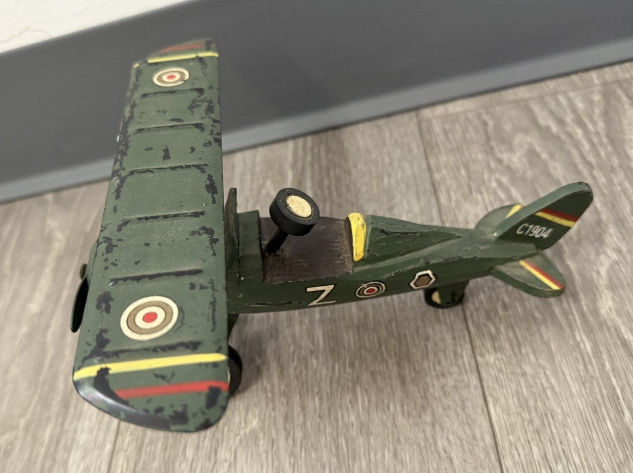 Vintage Folk Art Wood  and Metal Airplane Wooden & Painted Primitive Toy Plane