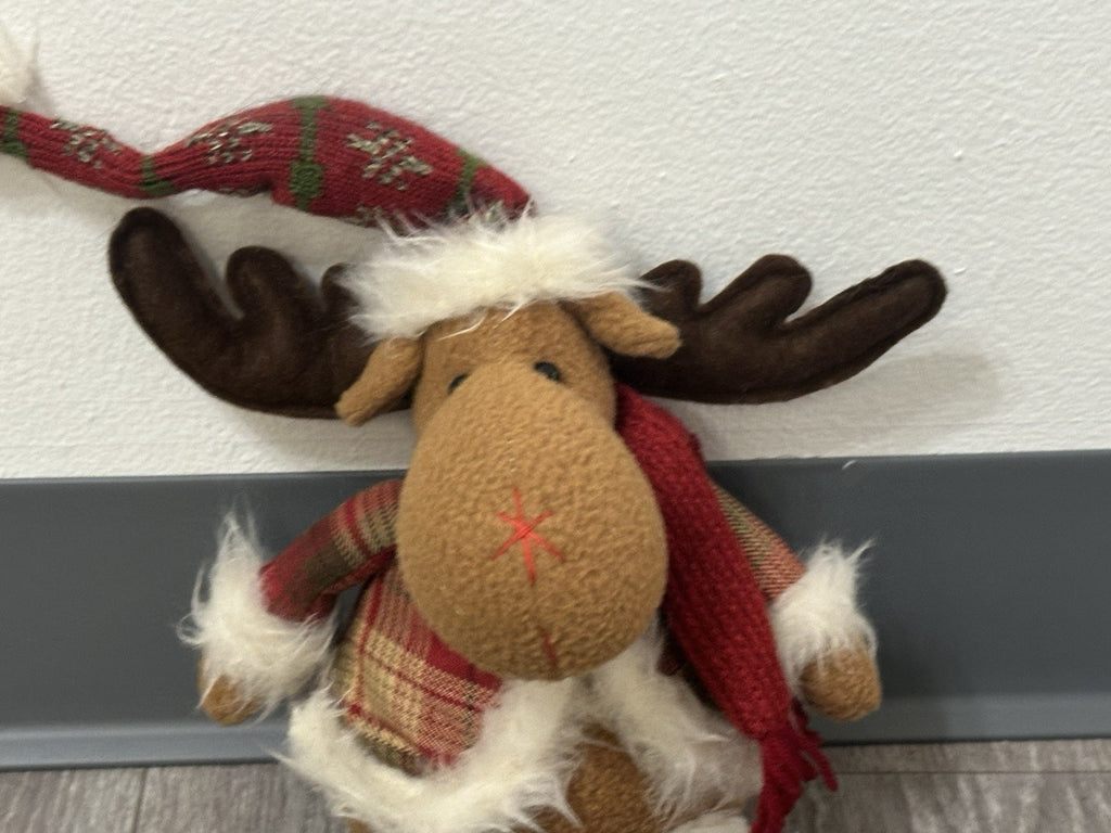 Vintage Reindeer Plush Toy with Red Scarf - Cute Stuffed Christmas Animal