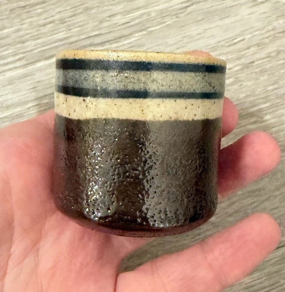 Vintage Japanese Sake Cup Otagiri Original Japan Hand Crafted Brown W/ Lines