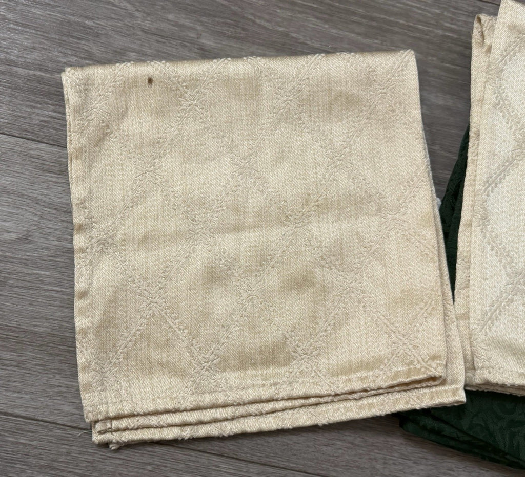 6 Cloth Napkins Cream & Green Festive Fall Holiday Jaclyn Smith Traditions