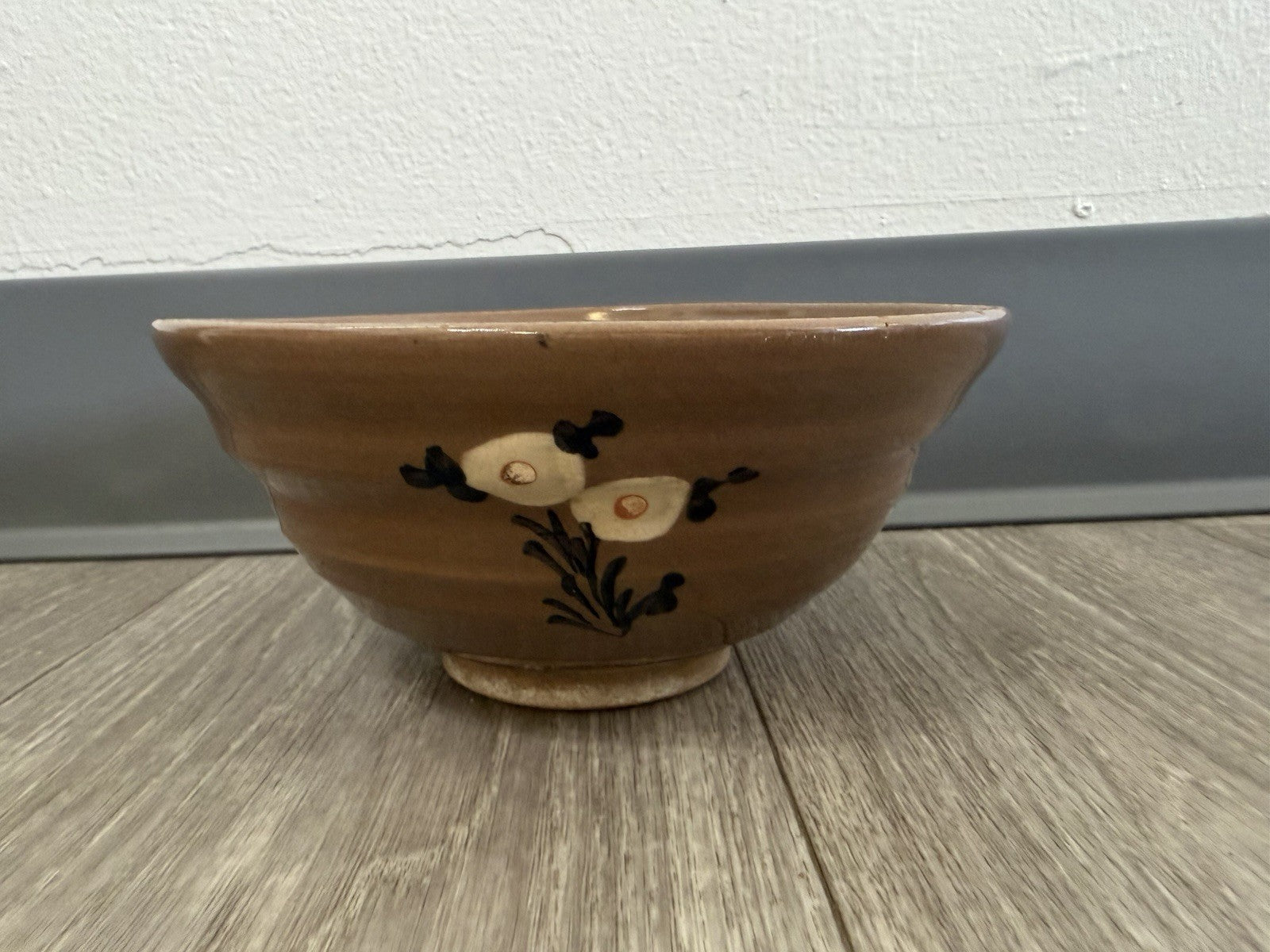 Vintage Japanese Retro Floral Bowl Ceramic Serving Bowl Brown READ