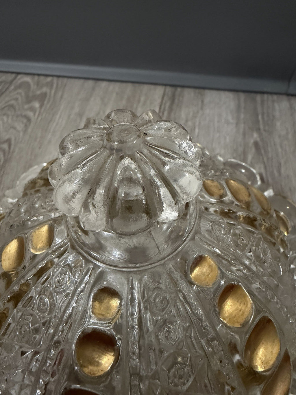 Vintage Good Drops Butter Dish w/ Domed Lid - Gold/Pressed Glass Has Chips