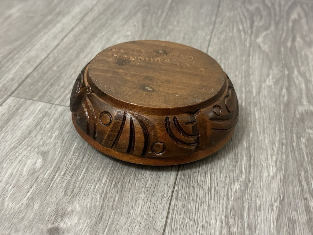 Republic De Honduras Vintage Hand Carved Wood Coin Ashtray 