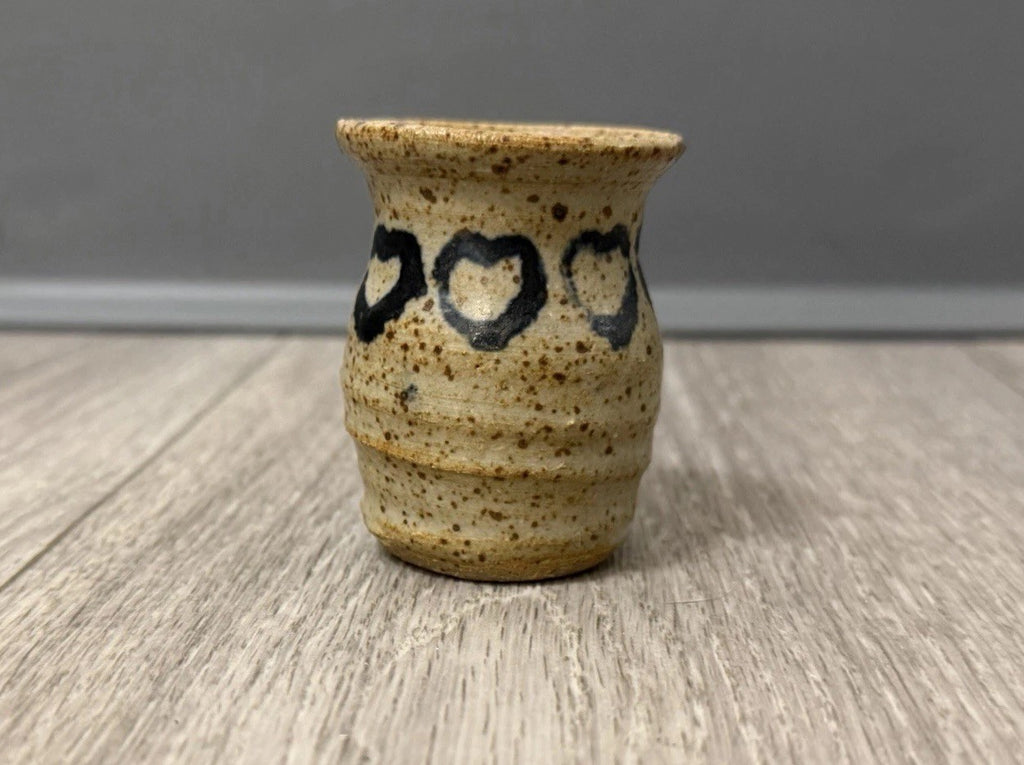 Cute Little Ceramic Studio Pottery Vase With Hearts Handmade & Signed 2.25” Tall