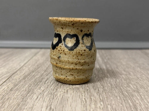 Cute Little Ceramic Studio Pottery Vase With Hearts Handmade & Signed 2.25” Tall