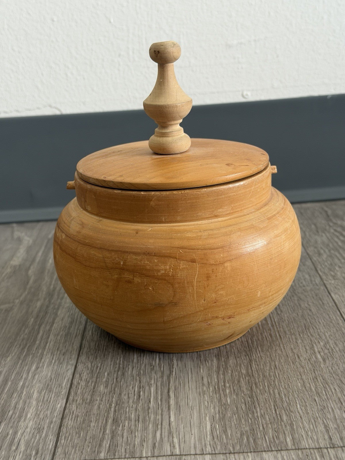 Vintage Wooden Bowl With Lid Trinket Bowl - Hand Turned Wood Jar - Small Storage