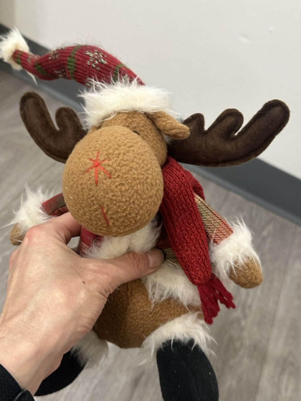 Vintage Reindeer Plush Toy with Red Scarf - Cute Stuffed Christmas Animal