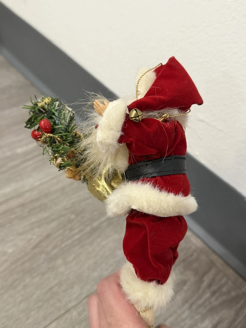 Vintage Porcelain Santa Doll With Pack Christmas Tree Ornament 8.25” Tall