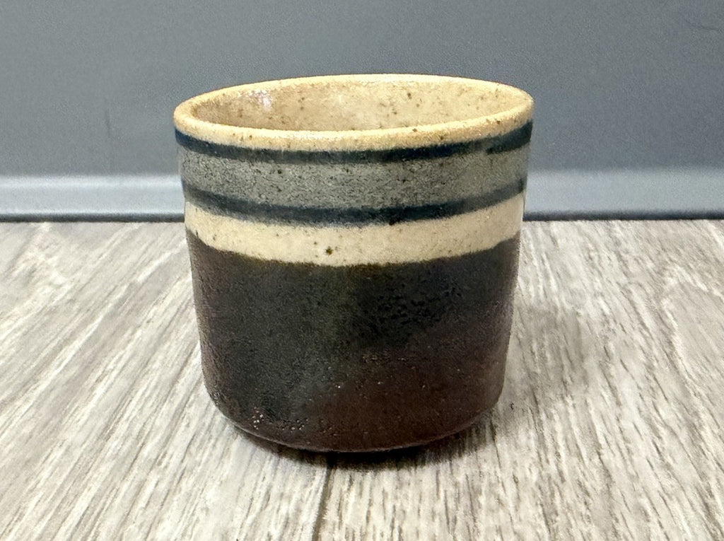 Vintage Japanese Sake Cup Otagiri Original Japan Hand Crafted Brown W/ Lines