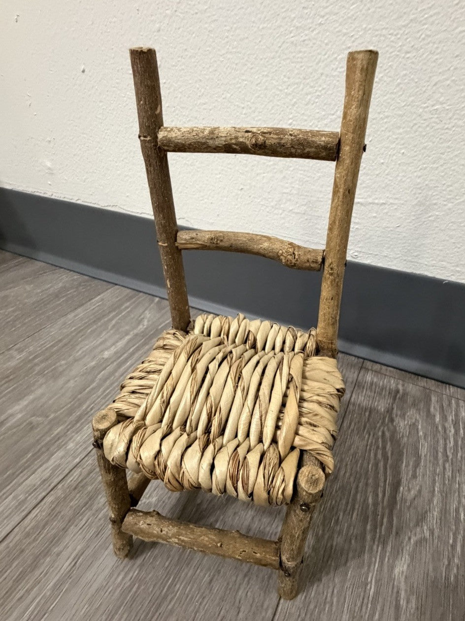 Cute Wood Ladder Back Doll Teddy Bear Chair 10” Tall Does Not Sit Sturdy