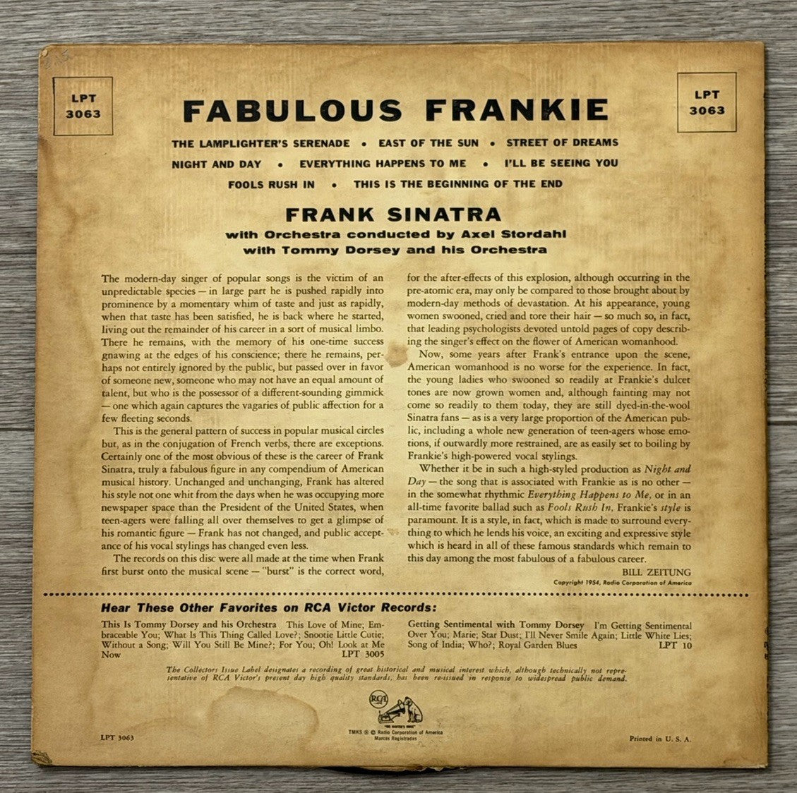 Fabulous Frankie ~ Frank Sinatra LPT3063 RCA  33 Record