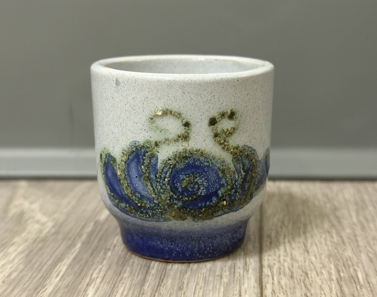 Small Blue Octopus Ceramic Sake / Tea Cup Shot Glass Handheld Decor Handmade