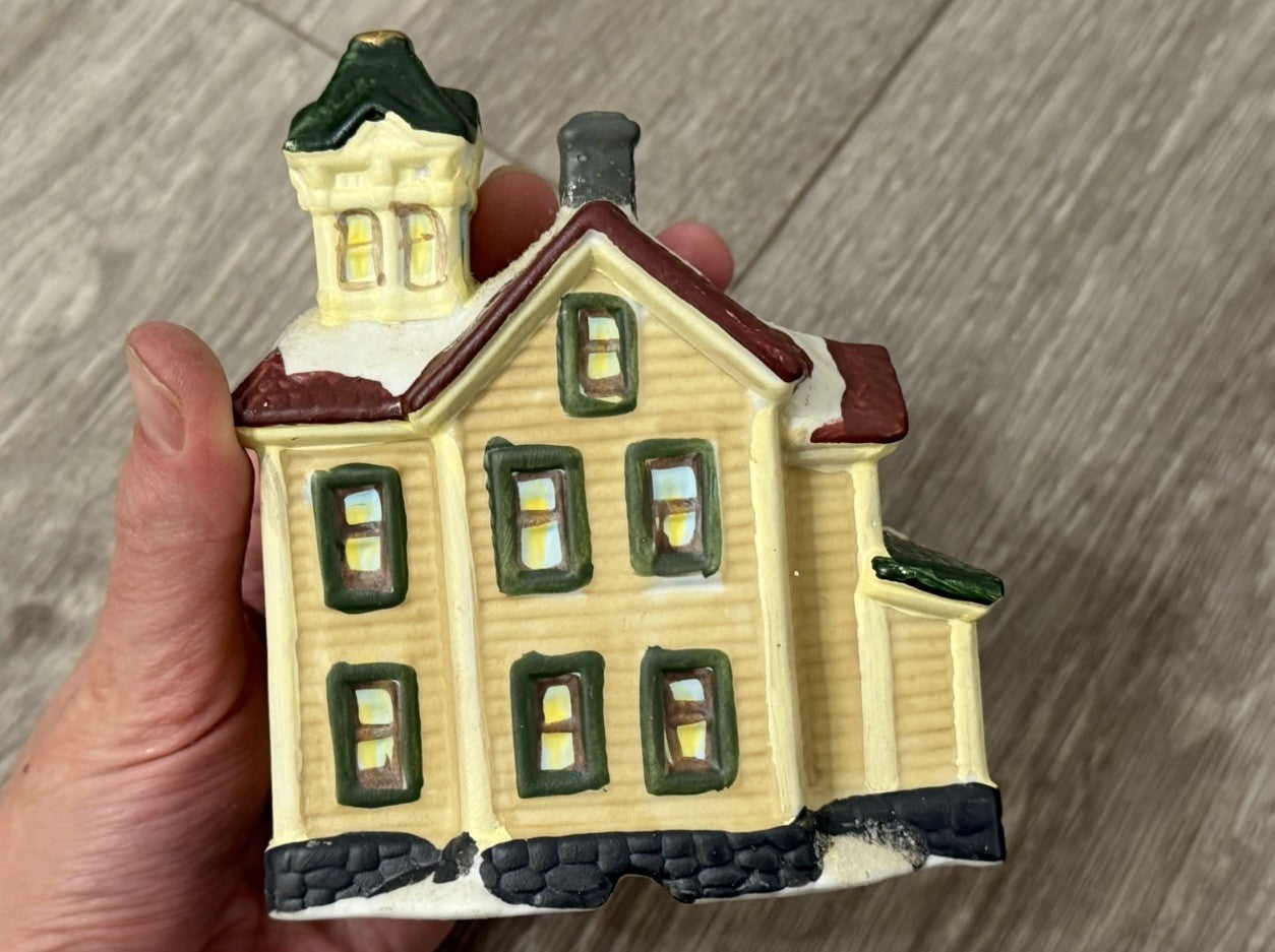 Mini Holiday Time Christmas Village House 3.75” X 4.5” For Tea-light