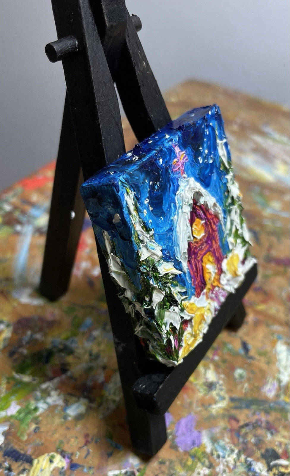 ‘Church In The wild Woods’ New mini oil painting original By Paris Llanso 2x2”