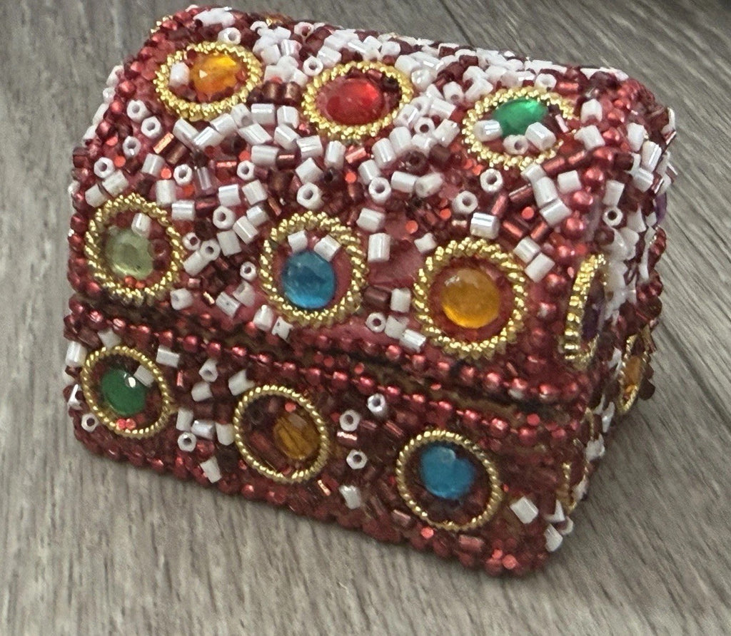 Handcrafted One-of-a-Kind Multi Color Beaded Mini Chest Trinket Gift Box