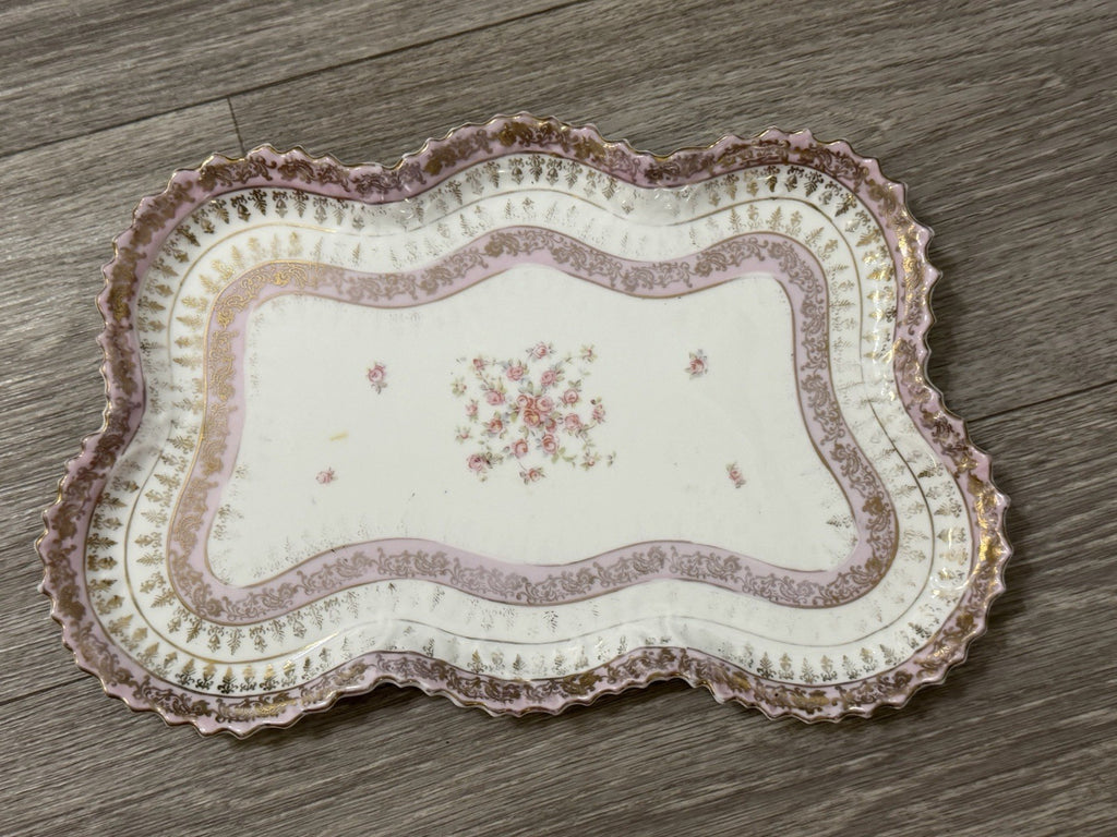 Victoria Carlsbad Austria Dresser Vanity Tray Floral Butterfly Shape Pinks