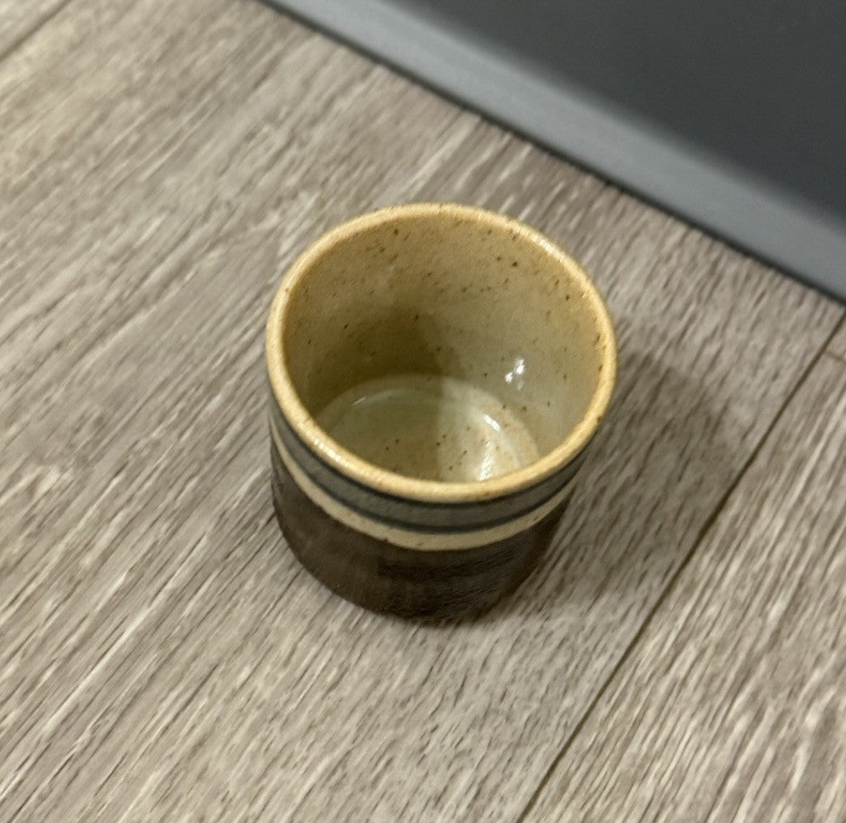 Vintage Japanese Sake Cup Otagiri Original Japan Hand Crafted Brown W/ Lines