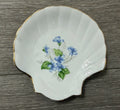 Vintage Apex Sea Clam Shell Gold Rim Blue Flowers Ceramic Trinket Dish