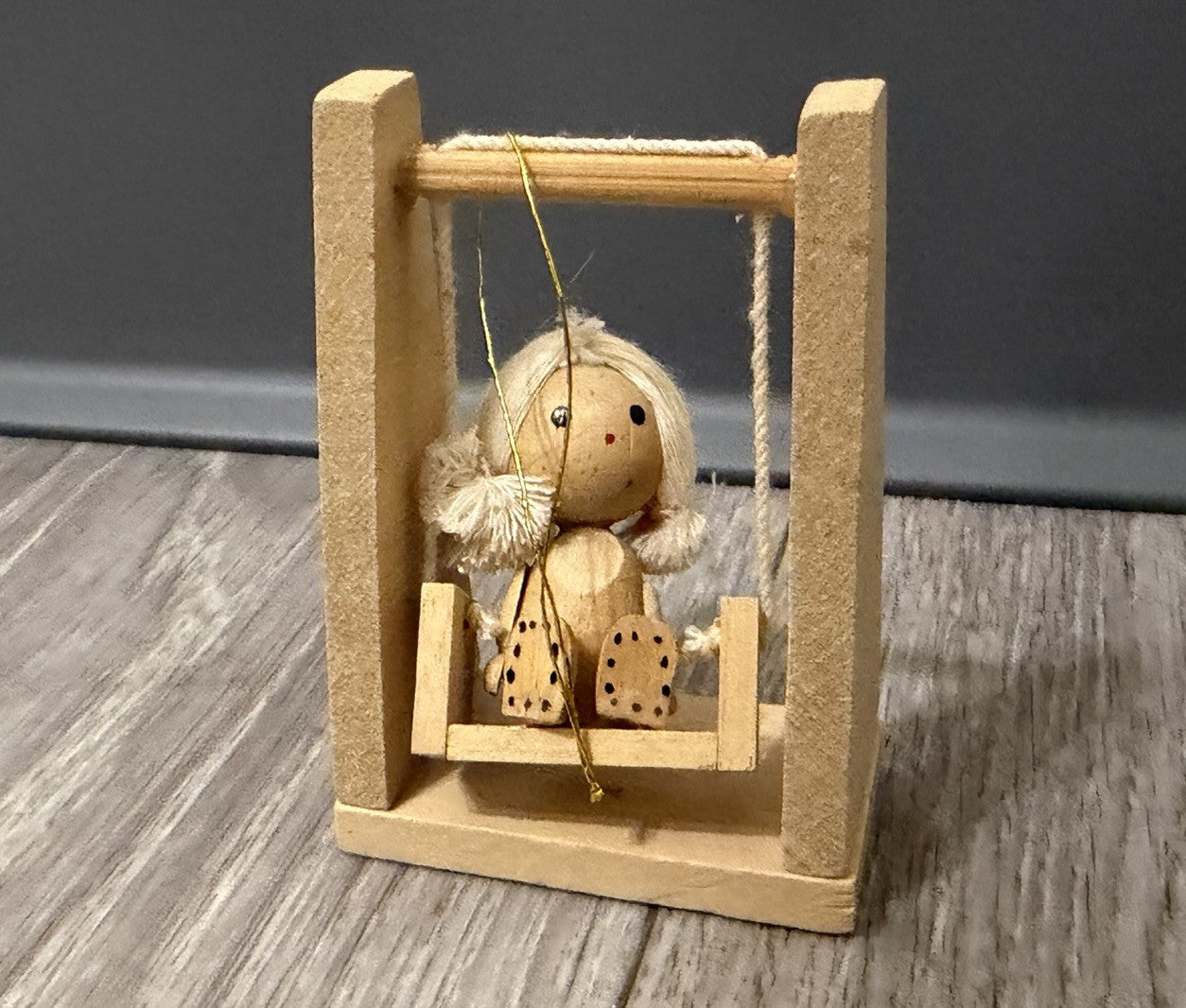 Vintage Wood  Girl on Swing Christmas Ornament 3”