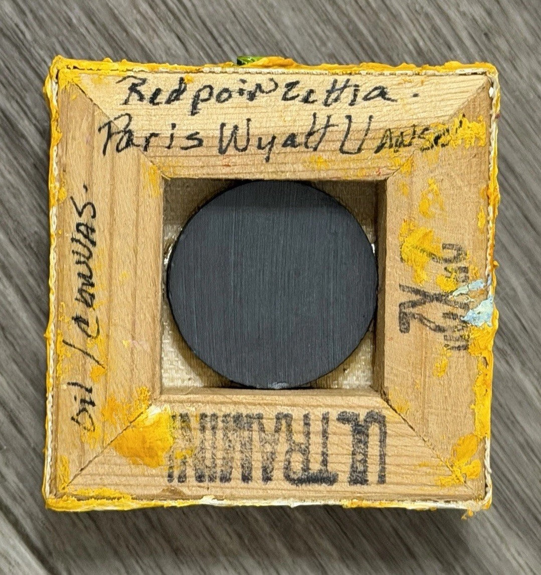 ‘Pointsettia’ Christmas Mini Oil Painting Magnet By Paris Wyatt Llanso 2x2”