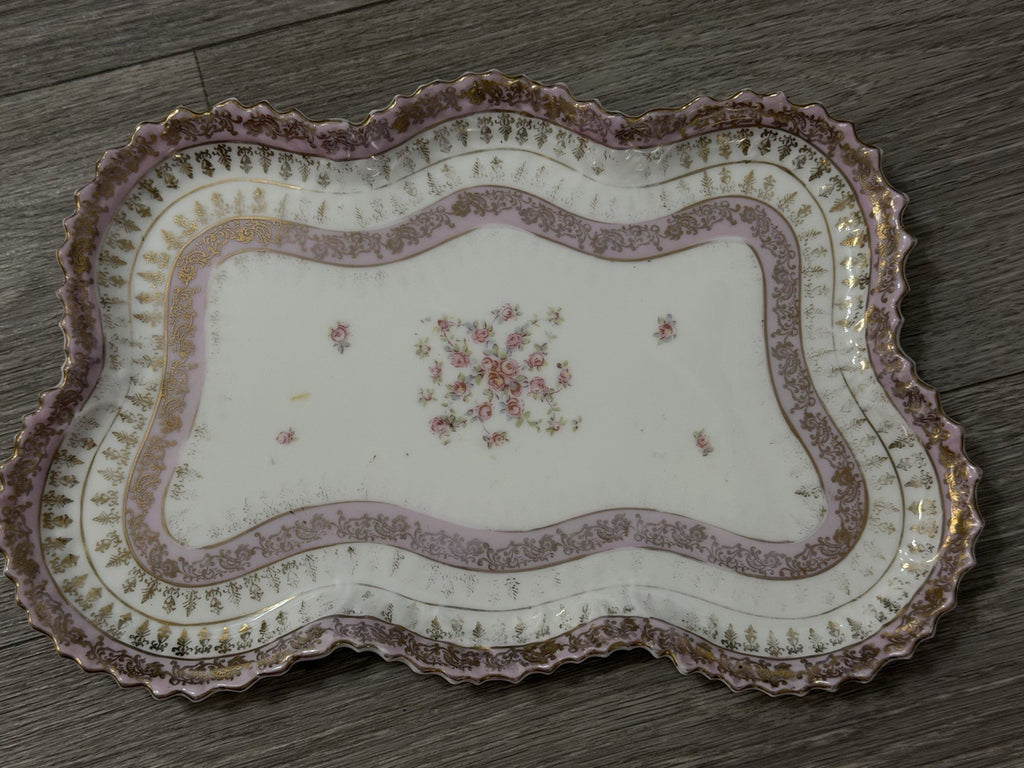 Victoria Carlsbad Austria Dresser Vanity Tray Floral Butterfly Shape Pinks