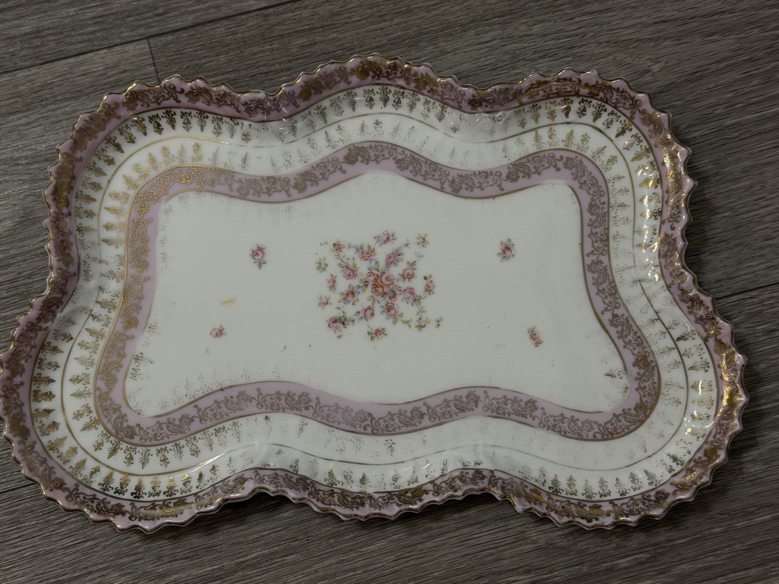 Victoria Carlsbad Austria Dresser Vanity Tray Floral Butterfly Shape Pinks