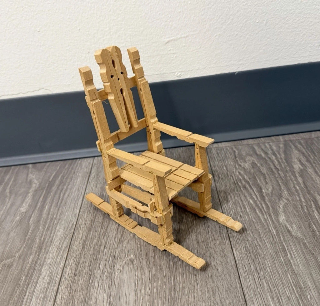 Vintage Folk Art Wooden Clothespin Handmade Doll Rocking Chair Rustic Farmhouse
