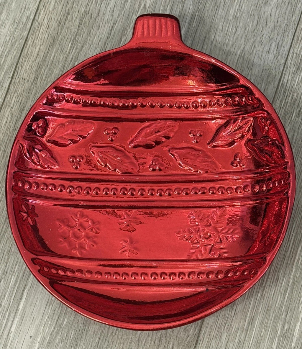 VTG Red Christmas Christmas Ball Ornament Candy Dish K’s Collection 7” Diameter