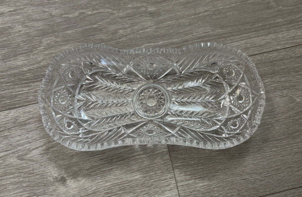 American Brilliant Sawtooth Cut 9 7/8" X 4.5" Glass Crystal Celery  Dish Damaged