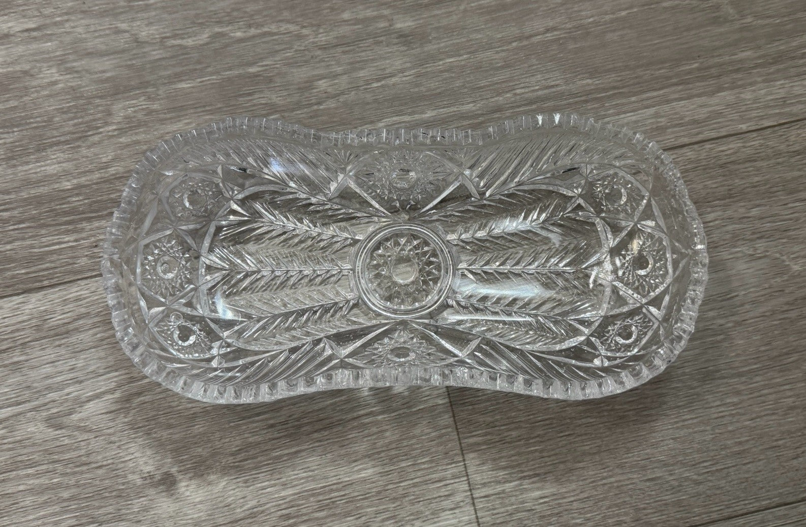 American Brilliant Sawtooth Cut 9 7/8" X 4.5" Glass Crystal Celery  Dish Damaged