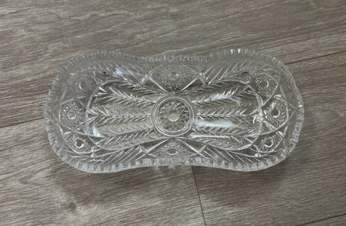 American Brilliant Sawtooth Cut 9 7/8" X 4.5" Glass Crystal Celery  Dish Damaged