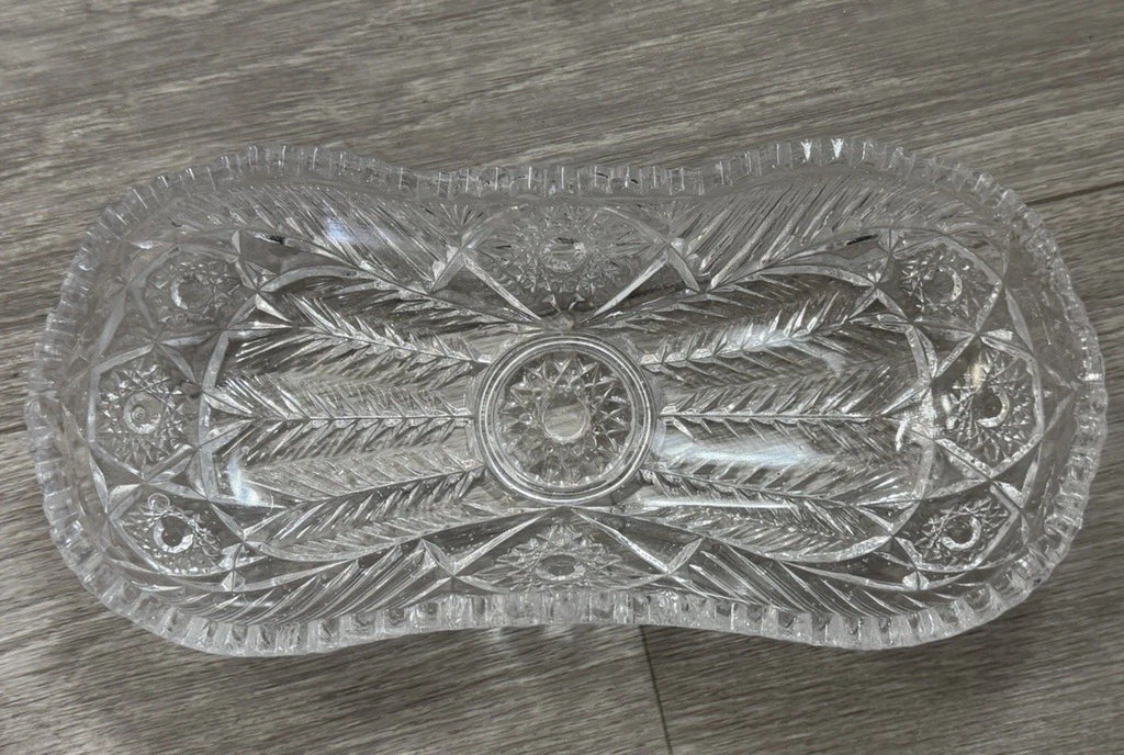American Brilliant Sawtooth Cut 9 7/8" X 4.5" Glass Crystal Celery  Dish Damaged