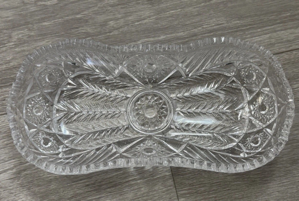 American Brilliant Sawtooth Cut 9 7/8" X 4.5" Glass Crystal Celery  Dish Damaged