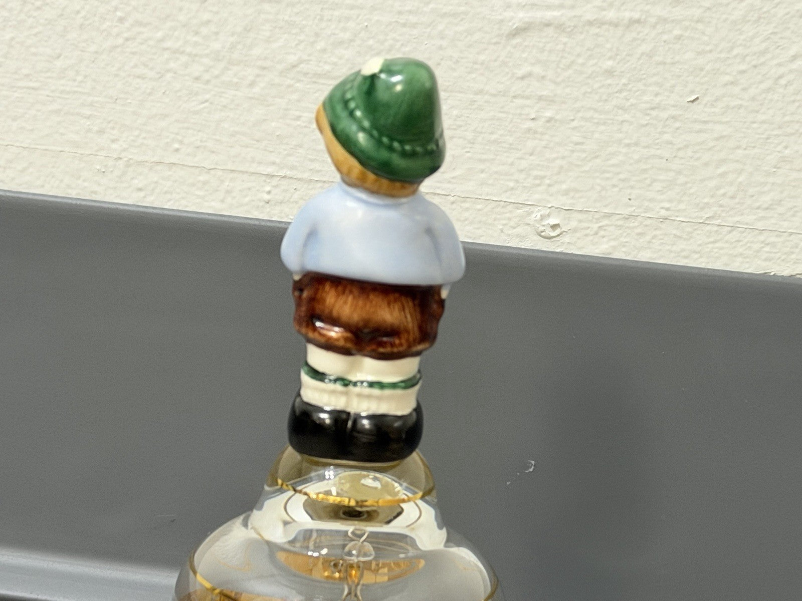 Vintage Goebel Western Germany Etched Crystal Glass Bell Ceramic Boy Handle