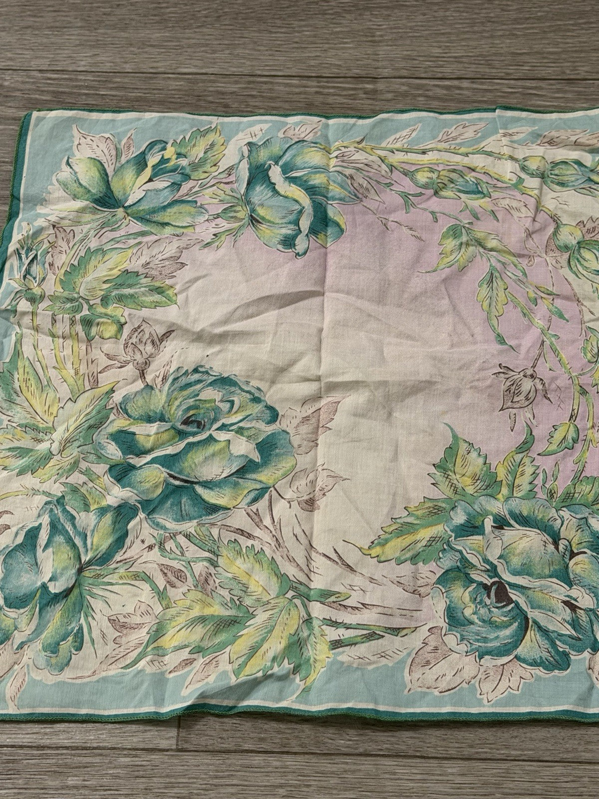 Vintage 1950S Rose Pattern Boho Floral Handkerchief Hanky 11.5” Square