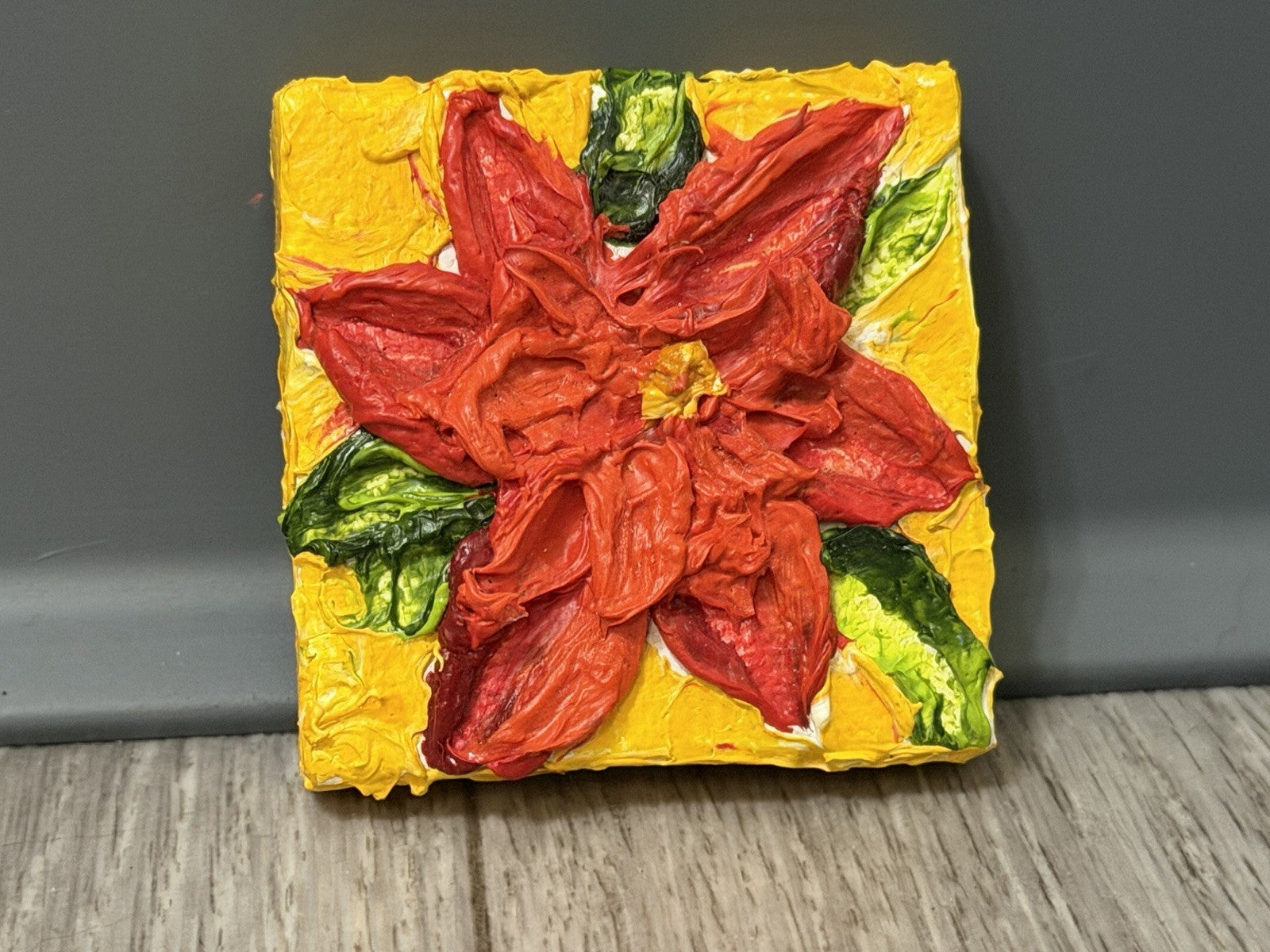 ‘Pointsettia’ Christmas Mini Oil Painting Magnet By Paris Wyatt Llanso 2x2”