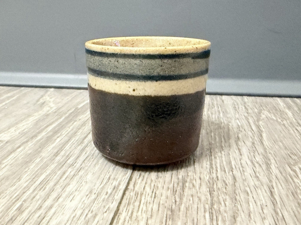 Vintage Japanese Sake Cup Otagiri Original Japan Hand Crafted Brown W/ Lines