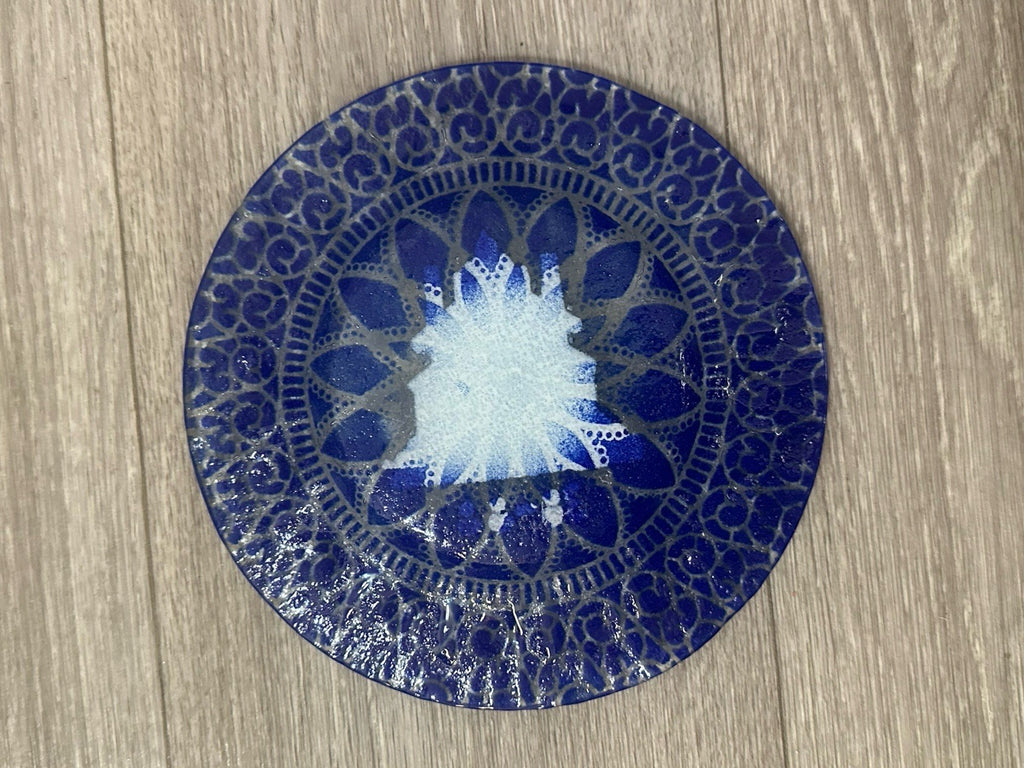 SYDENSTRICKER FUSED ART GLASS HOUSE HOME 38-88 PLATE DISH BLUE