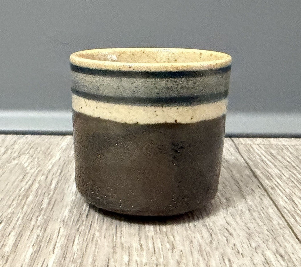 Vintage Japanese Sake Cup Otagiri Original Japan Hand Crafted Brown W/ Lines