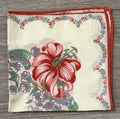 Vintage Red Lily Floral & Blue Forget-Me-Nots Handkerchief Hanky Flowers 10.75"