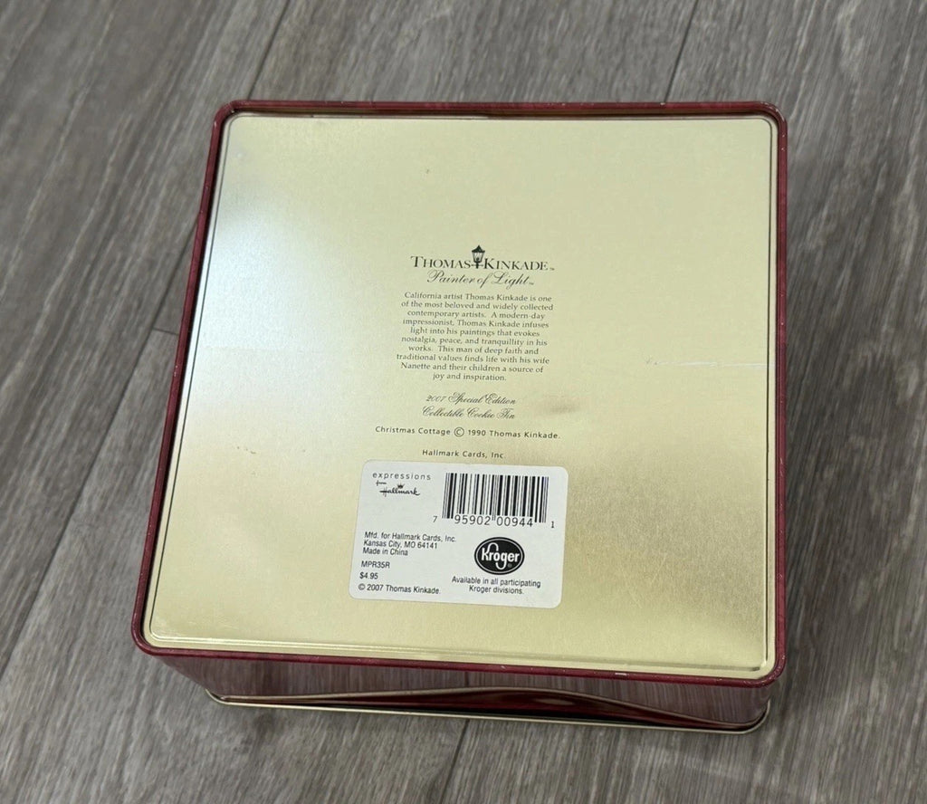 Hallmark/Kroger Thomas Kinkade Maroon/Gold Scenic Square Metal Tin, 7.5x7.5”