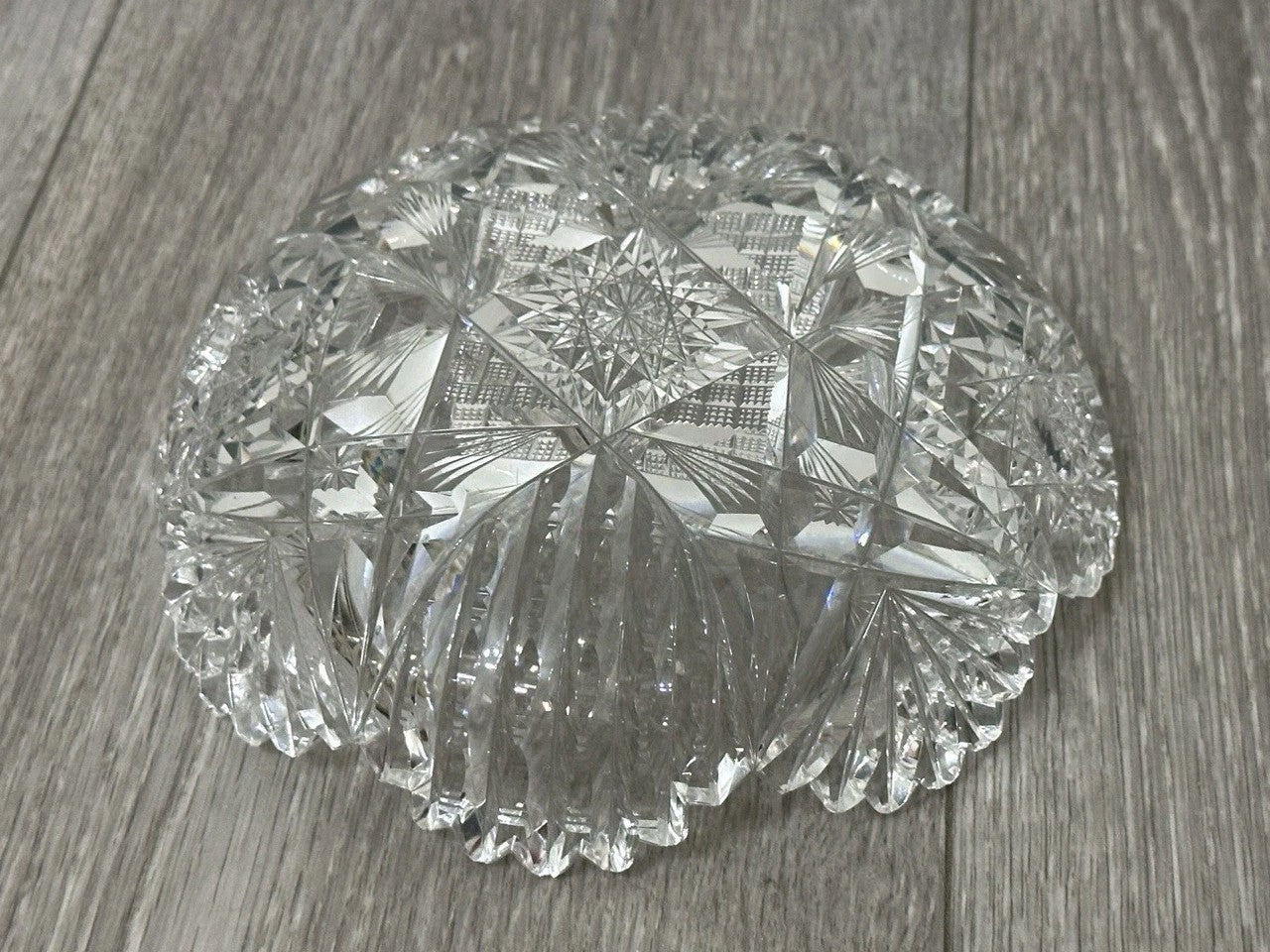 VNT Brilliant Cut Crystal Sawtooth Edge Low Bowl 6” -  Geometric Pattern