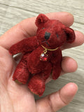1982 Miniature Jointed Ruby Velvet Purple Teddy Bear Wearing A Necklace